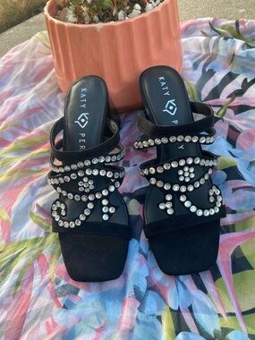 Katy Perry Collections Black Rhinestone Embellished Slide Mules